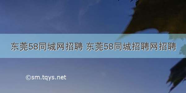 东莞58同城网招聘 东莞58同城招聘网招聘