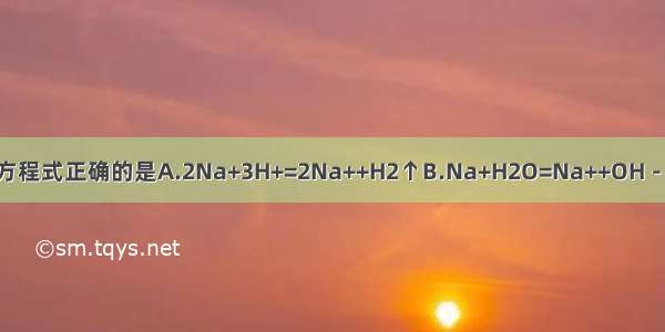 钠与水反应的离子方程式正确的是A.2Na+3H+=2Na++H2↑B.Na+H2O=Na++OH－+H2↑C.2Na+2H2