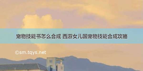 宠物技能书怎么合成 西游女儿国宠物技能合成攻略