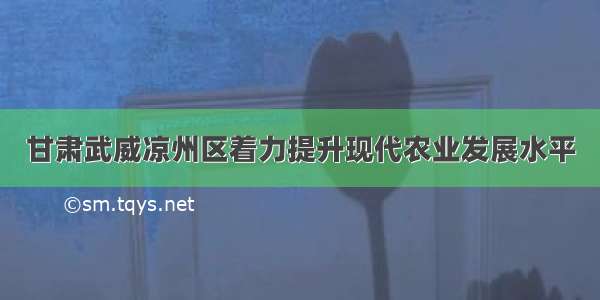 甘肃武威凉州区着力提升现代农业发展水平