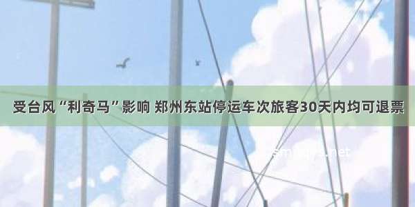 受台风“利奇马”影响 郑州东站停运车次旅客30天内均可退票