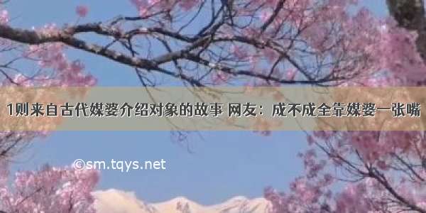 1则来自古代媒婆介绍对象的故事 网友：成不成全靠媒婆一张嘴