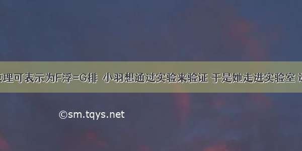 阿基米德原理可表示为F浮=G排．小羽想通过实验来验证 于是她走进实验室 选择了装满