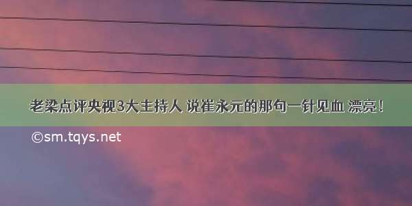 老梁点评央视3大主持人 说崔永元的那句一针见血 漂亮！