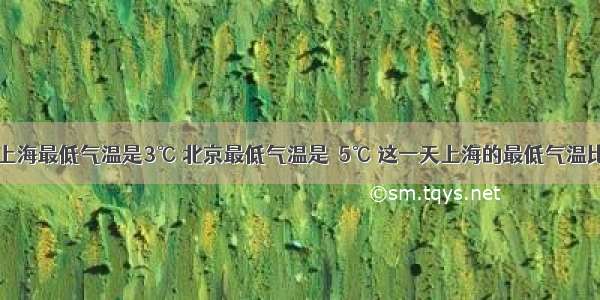 冬季某日 上海最低气温是3℃ 北京最低气温是－5℃ 这一天上海的最低气温比北京的最