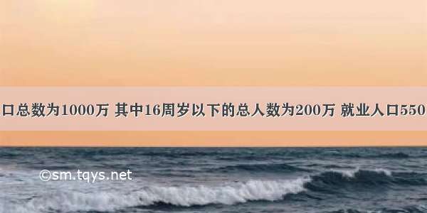 某地区的人口总数为1000万 其中16周岁以下的总人数为200万 就业人口550万 失业人口