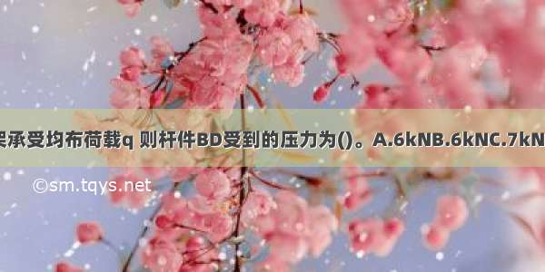 图示管道支架承受均布荷载q 则杆件BD受到的压力为()。A.6kNB.6kNC.7kND.7kNABCD