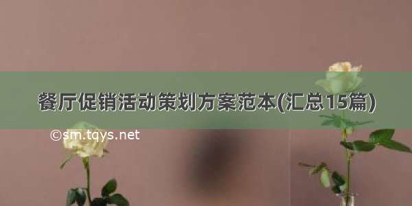 餐厅促销活动策划方案范本(汇总15篇)