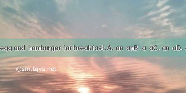 He has  egg and  hamburger for breakfast.A. an  anB. a  aC. an  aD. a  an