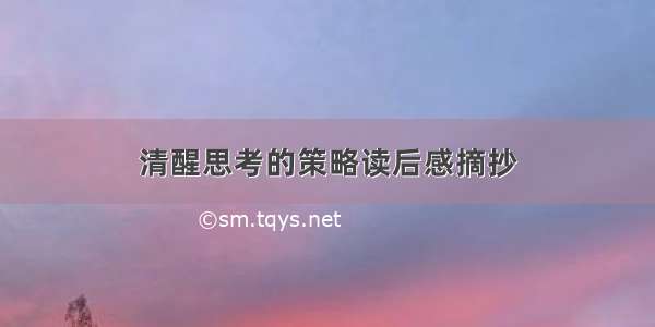 清醒思考的策略读后感摘抄