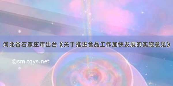 河北省石家庄市出台《关于推进食品工作加快发展的实施意见》