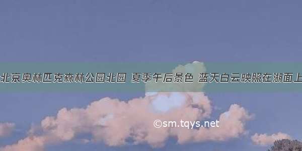 北京奥林匹克森林公园北园 夏季午后景色 蓝天白云映照在湖面上