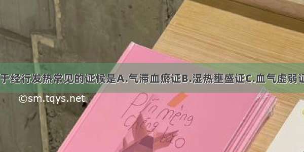 下列各项 属于经行发热常见的证候是A.气滞血瘀证B.湿热壅盛证C.血气虚弱证D.肾阴不足