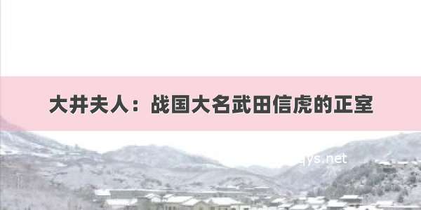 大井夫人：战国大名武田信虎的正室