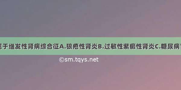 下列哪项不属于继发性肾病综合征A.狼疮性肾炎B.过敏性紫癜性肾炎C.糖尿病肾病D.乙型肝