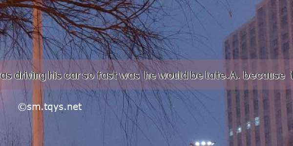 The reason  he was driving his car so fast was  he would be late.A. because  thatB. why  b